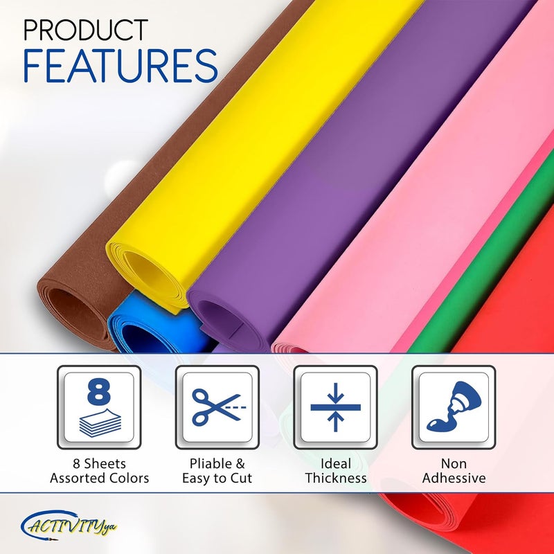 ACTIVITYYA EVA Foam Sheets for Crafts, 8 Assorted Colors, 6 x 9 Inch, 2mm Thick – Craft Foam Paper for DIY Arts and Crafts, School Projects, and More - 8 Pack - Image 5